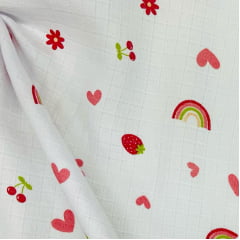 Fralda Quadriculada Mini Frutinhas e Arco-íris Vermelha
