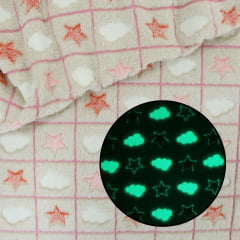 Fleece Brilha no Escuro Nuvens Fundo Rosa 