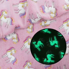 Fleece Brilha no Escuro Unicórnios Fundo Rosa 