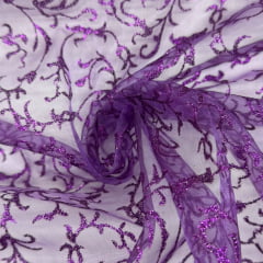 Organza Estampada Arabesco Roxo RELÂMPAGO Organza Estampada Arabesco Roxo RELÂMPAGO