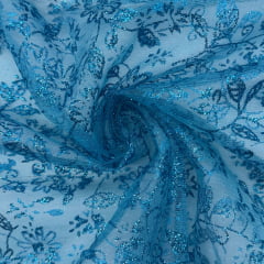 Tule Glitter Estampado Azul Turquesa RELÂMPAGO Tule Glitter Estampado Azul Turquesa RELÂMPAGO