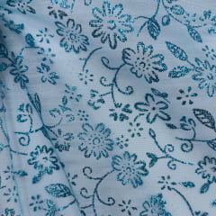 Tule Glitter Estampado Azul Turquesa