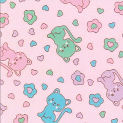 Flanela Cueiro Gatos Coloridos Fundo Rosa