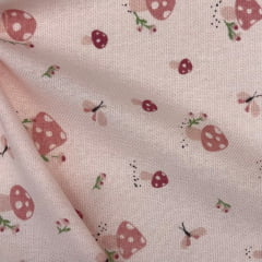 Flanela Cueiro Cogumelos Fundo Rosa