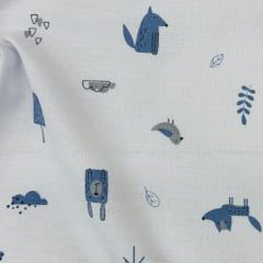 Flanela Cueiro Premium Animais da Floresta Azul