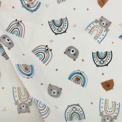Fralda Dupla Premium Arco-íris e Animais Azul 