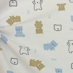 Flanela Cueiro Premium Ursos Bebês Azul 