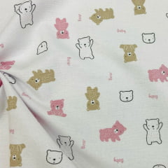 Flanela Cueiro Premium Ursos Bebês Rosa