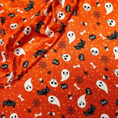Cetim Halloween Fantasminha Laranja 