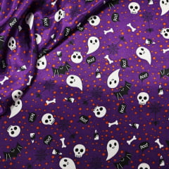 Cetim Halloween Fantasminhas Roxo
