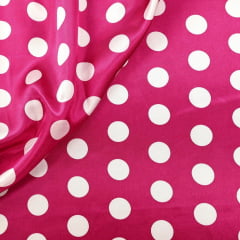 Cetim Poá Grande Rosa com Branco Minnie