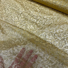 Organza Estampada Dourado e Prata