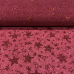Organza Estampada Glitter Estrelas Vermelhas