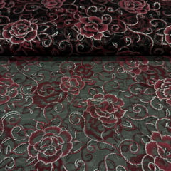 Organza Estampada Preta com Rosas