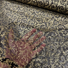 Organza Estampada Preto com Dourado