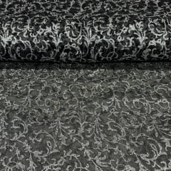 Organza Estampada Preto Com Prata Organza Estampada Preto Com Prata