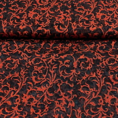 Organza Estampada Preto Com Vermelho