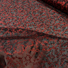 Organza Estampada Preto Com Vermelho