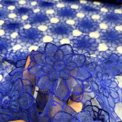 Tule Bordado 3D Vazado Azul Royal Tule Bordado 3D Vazado Azul Royal