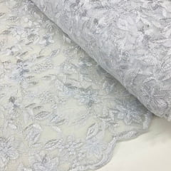 Tule Bordado Branco Floral