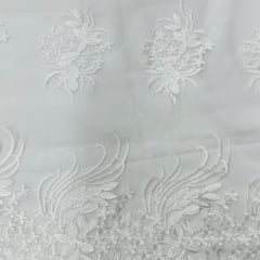 Tule Bordado Branco Florezinhas 
