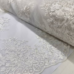 Tule Bordado Floral Branco no Branco Tule Bordado Floral Branco no Branco