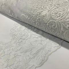 Tule Bordado Flores Belas Branco Tule Bordado Flores Belas Branco