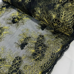 Tule Bordado Preto e Dourado Tule Bordado Preto e Dourado
