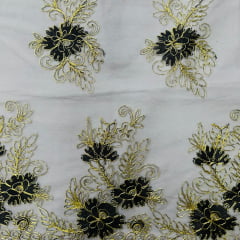 Tule Bordado Preto e Dourado