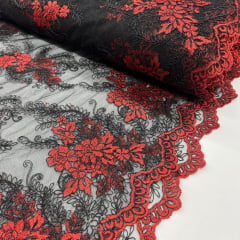 Tule Bordado Vermelho e Preto Tule Bordado Vermelho e Preto