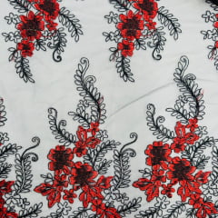 Tule Bordado Vermelho e Preto 