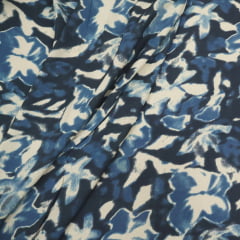 Viscolinho com Elastano Floral Aquarela Azul