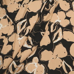 Viscolinho com Elastano Floral Imperial Laranja e Preto