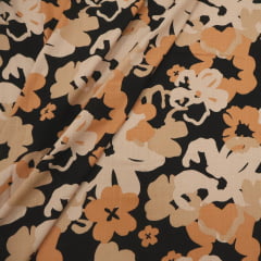 Viscolinho com Elastano Floral Laranja fundo Preto Viscolinho com Elastano Floral Laranja fundo Preto