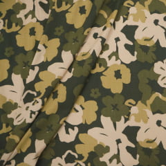 Viscolinho com Elastano Floral Verde
