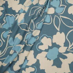 Viscolinho com Elastano Flores Belas Azul Viscolinho com Elastano Flores Belas Azul