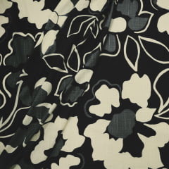 Viscolinho com Elastano Flores Belas Preto