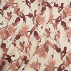 Viscolinho com Elastano Folhas Rosadas