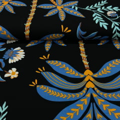 Viscose Arvores Amarelas Fundo Preto