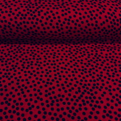 Viscose Bolinhas Marinho no Vermelho Cereja