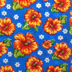 Chitão Azul Marinho com Floral Laranja