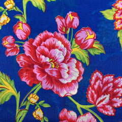 Chitão Azul Marinho Floral Rosa