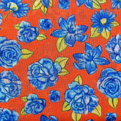 Chitão Laranja com Floral Azul