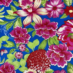 Chita Fake Floral Fundo Azul 