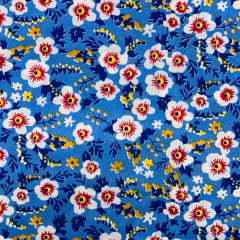Chita Fake Flores Brancas Fundo Azul