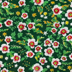 Chita Fake Flores Brancas Fundo Verde 