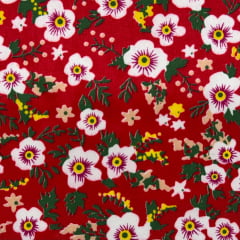 Chita Fake Flores Brancas Fundo Vermelho Chita Fake Flores Brancas Fundo Vermelho