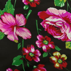 Chita Fake Flores Rosas Fundo Preto Chita Fake Flores Rosas Fundo Preto