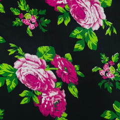 Chita Fake Flores Rosas no Preto Chita Fake Flores Rosas no Preto