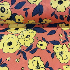 Oxford Estampado Fundo  Laranja Floral